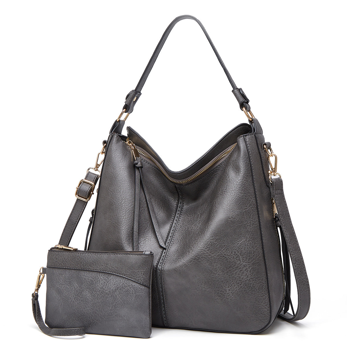 Luxury leather anti-theft hobo-style handbag + free small wallet