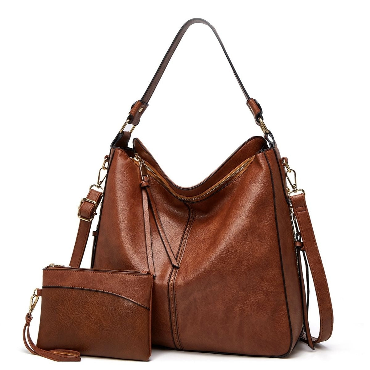 Luxury leather anti-theft hobo-style handbag + free small wallet